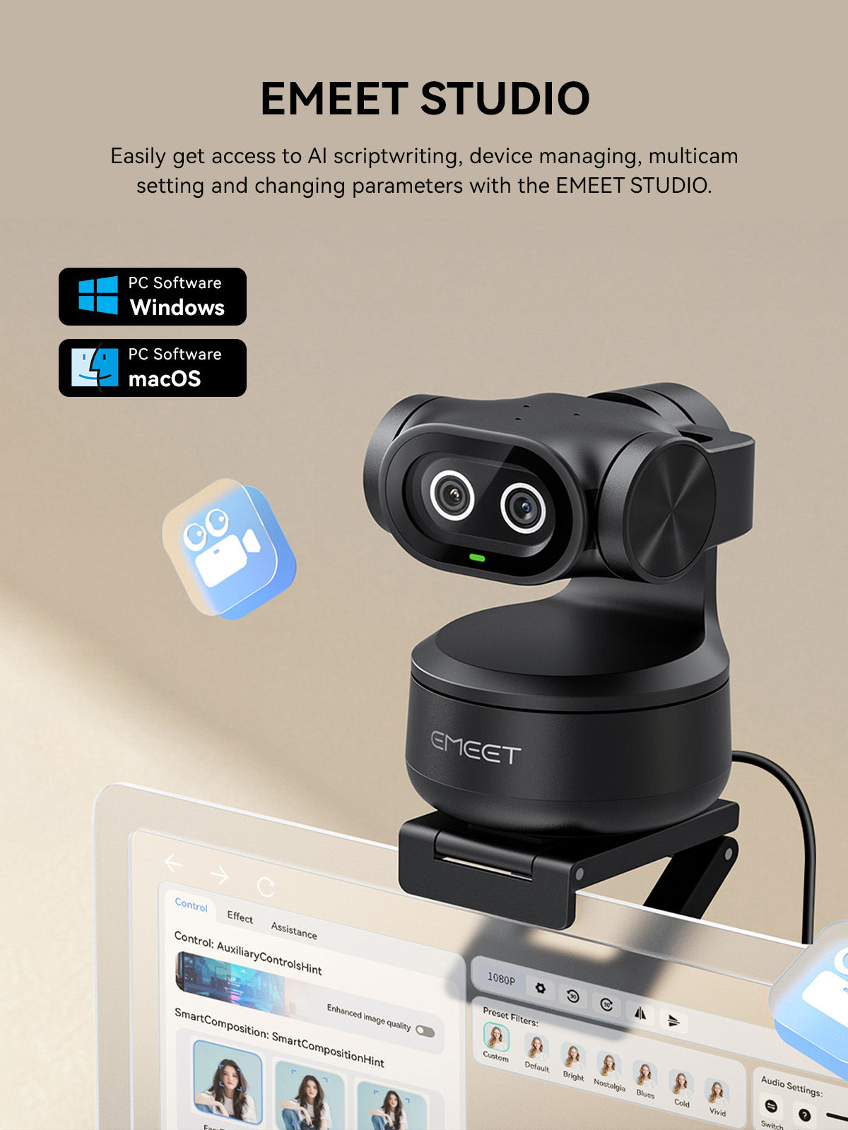 EMEET PIXY Dual-Camera AI PTZ 4K Webcam